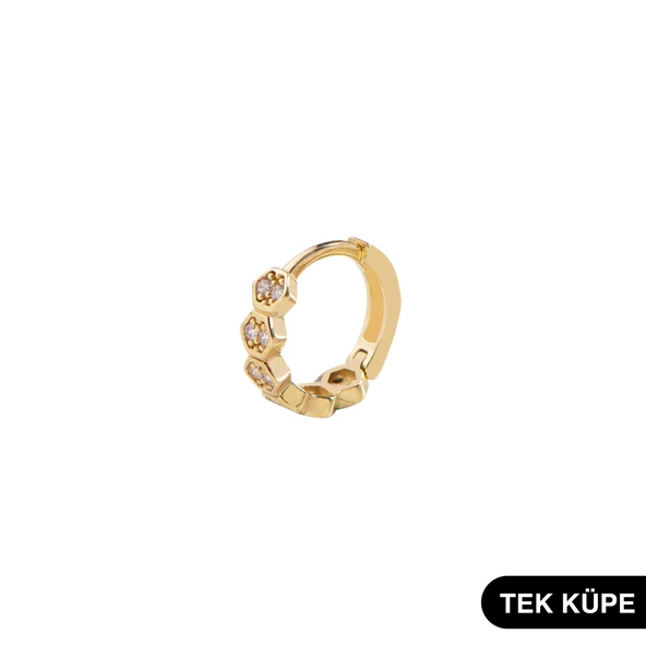 14 Ayar Altın Taşlı Tek Petek Halka Küpe 0,58 gr - 4