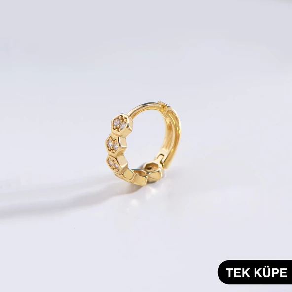 14 Ayar Altın Taşlı Tek Petek Halka Küpe 0,58 gr