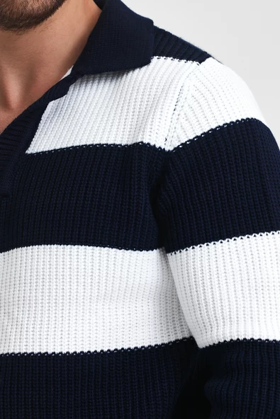 Erkek Renk Bloklu Regular Polo Yaka Triko Kazak - 5