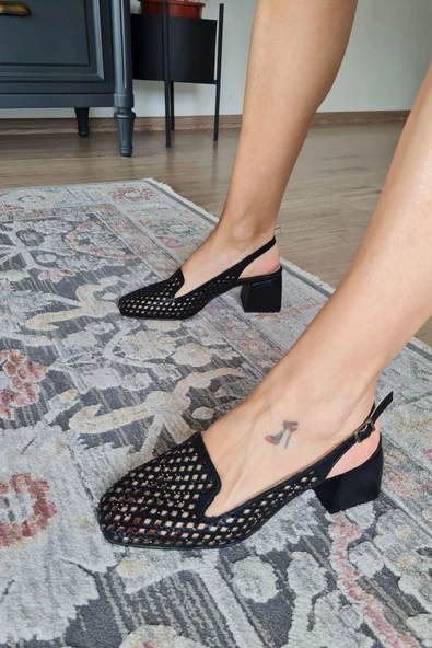 036 8080 Topukla Kadın Kalın Topuklu Taş Detaylı Arkası Açık Abiye Ayakkabı - 6