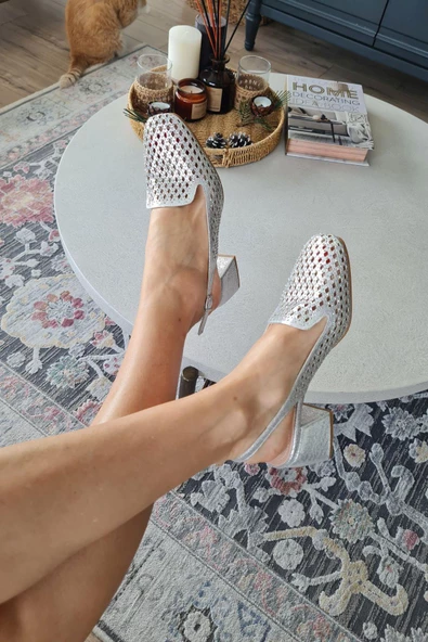 036 8080 Topukla Kadın Kalın Topuklu Taş Detaylı Arkası Açık Abiye Ayakkabı - 11