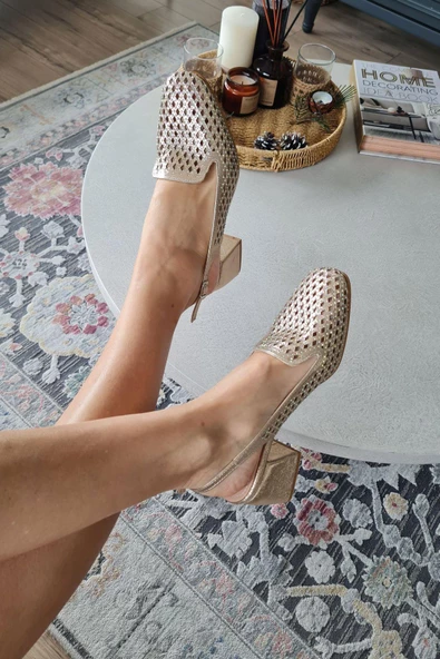 036 8080 Topukla Kadın Kalın Topuklu Taş Detaylı Arkası Açık Abiye Ayakkabı - 3