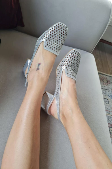 036 8080 Topukla Kadın Kalın Topuklu Taş Detaylı Arkası Açık Abiye Ayakkabı - 9