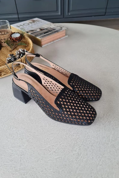 036 8080 Topukla Kadın Kalın Topuklu Taş Detaylı Arkası Açık Abiye Ayakkabı - 7