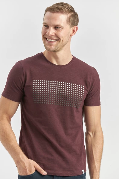 Mürdüm Baskılı Bez Ayağı Bisiklet Yaka Cepli %100 Pamuk Slim Fit Dar Kesim Tişört 1011240182 - 5