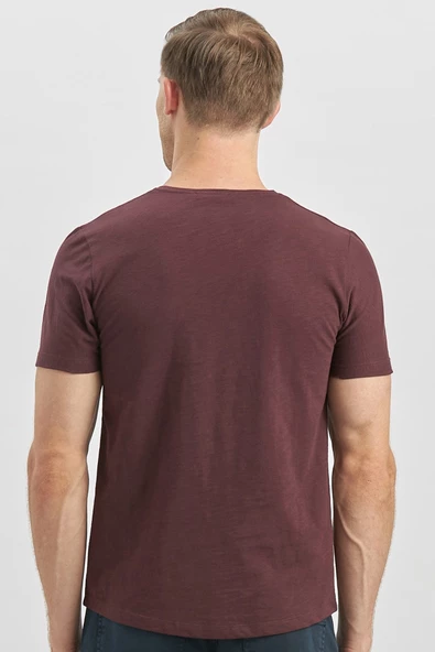 Mürdüm Baskılı Bez Ayağı Bisiklet Yaka Cepli %100 Pamuk Slim Fit Dar Kesim Tişört 1011240182 - 6