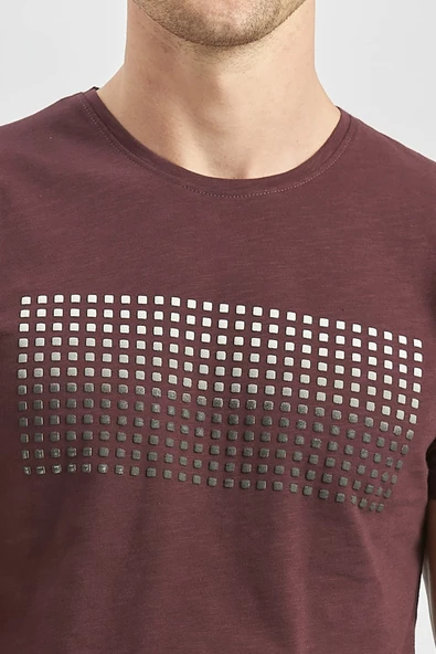 Mürdüm Baskılı Bez Ayağı Bisiklet Yaka Cepli %100 Pamuk Slim Fit Dar Kesim Tişört 1011240182 - 4
