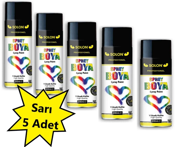 5 Adet Sarı Sprey Boya 200 ml.