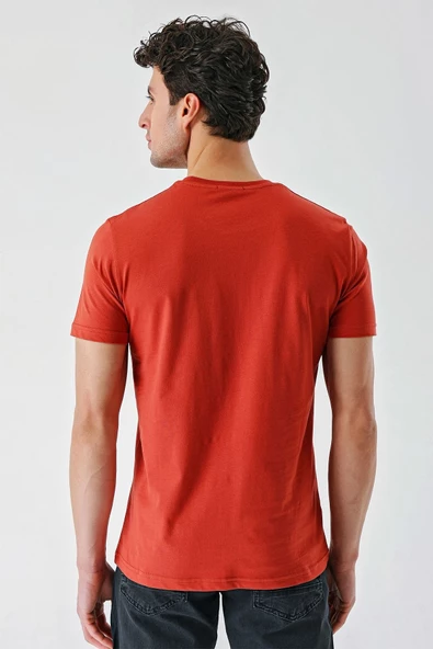 Tarçın Baskılı Bez Ayağı Bisiklet Yaka %100 Pamuk Casual Slim Fit Dar Kesim Tişört 1011240168 - 2