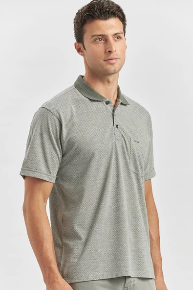 Yeşil Kısa Kol Kendinden Desenli Jakarlı Polo Yaka Classic Comfort Fit Tişört 1011240190 - 2