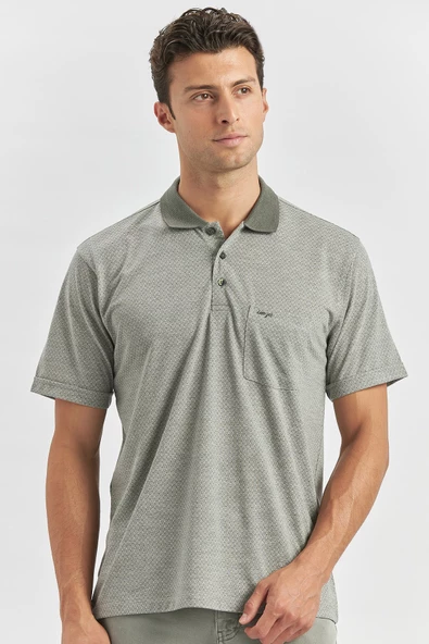 Yeşil Kısa Kol Kendinden Desenli Jakarlı Polo Yaka Classic Comfort Fit Tişört 1011240190 - 3