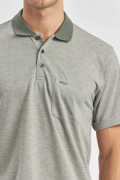 Yeşil Kısa Kol Kendinden Desenli Jakarlı Polo Yaka Classic Comfort Fit Tişört 1011240190 - 4