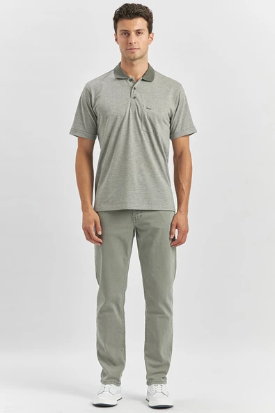 Yeşil Kısa Kol Kendinden Desenli Jakarlı Polo Yaka Classic Comfort Fit Tişört 1011240190 - 5