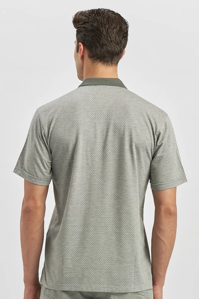 Yeşil Kısa Kol Kendinden Desenli Jakarlı Polo Yaka Classic Comfort Fit Tişört 1011240190 - 6