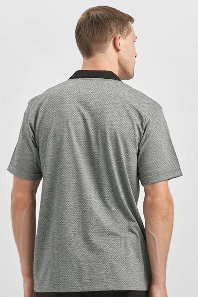 Siyah Kısa Kol Kendinden Desenli Jakarlı Polo Yaka Classic Comfort Fit Tişört 1011240190 - 6