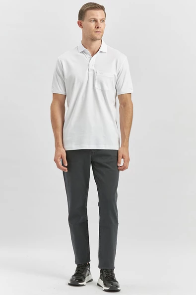 Beyaz Kısa Kol Düz Suprem Polo Yaka Classic Comfort Fit Tişört 1011240192 - Resim 3