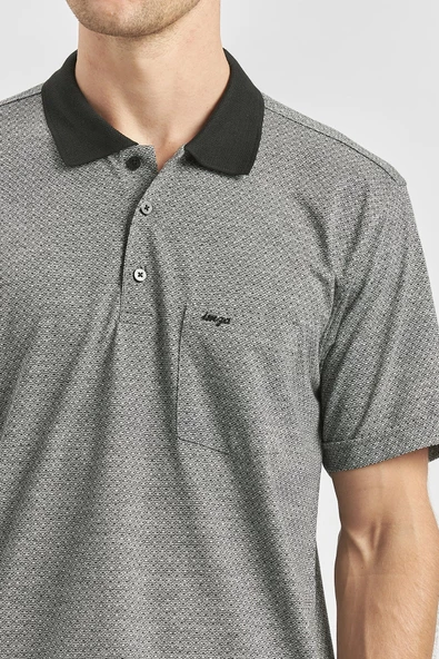 Siyah Kısa Kol Kendinden Desenli Jakarlı Polo Yaka Classic Comfort Fit Tişört 1011240190 - 4