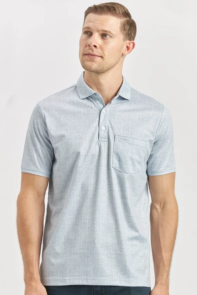 Koyu Mavi Kısa Kol Kendinden Desenli Suprem Polo Yaka Classic Comfort Fit Tişört 1011240191