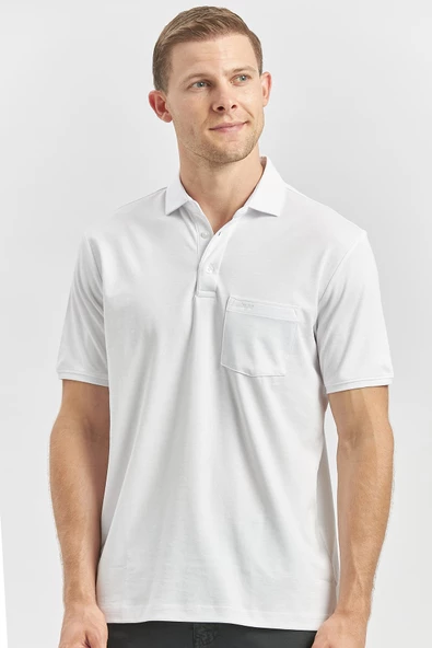 Beyaz Kısa Kol Düz Suprem Polo Yaka Classic Comfort Fit Tişört 1011240192 ürün görseli