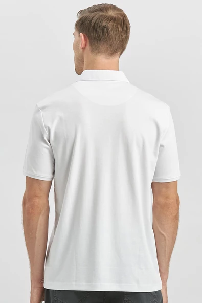 Beyaz Kısa Kol Düz Suprem Polo Yaka Classic Comfort Fit Tişört 1011240192 - Resim 6