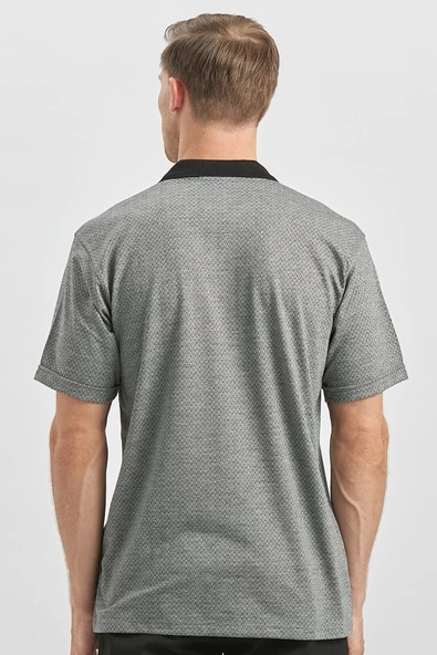 Siyah Kısa Kol Kendinden Desenli Jakarlı Polo Yaka Classic Comfort Fit Tişört 1011240190 - 5