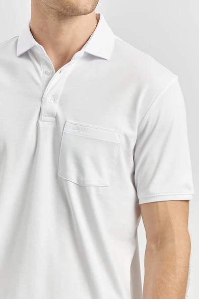 Beyaz Kısa Kol Düz Suprem Polo Yaka Classic Comfort Fit Tişört 1011240192 - Resim 5