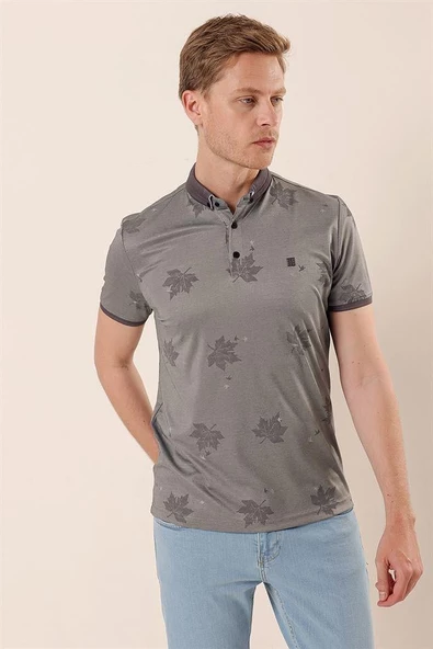 Siyah Kısa Kollu Baskılı Örme Pamuklu Casual Slim Fit Dar Kesim T-Shirt 1011230173 - Resim 4