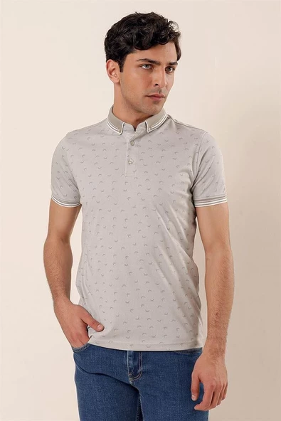 Gri Kısa Kollu Baskılı MerserizePamuklu Casual Slim Fit Dar Kesim T-Shirt 1011230151