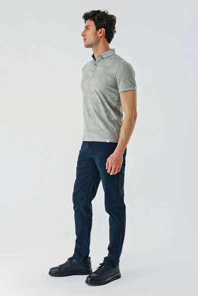 Koyu Haki Desenli Jakarlı Düğmeli Yaka Cepli Casual Slim Fit Dar Kesim Tişört 1011240176 - 6