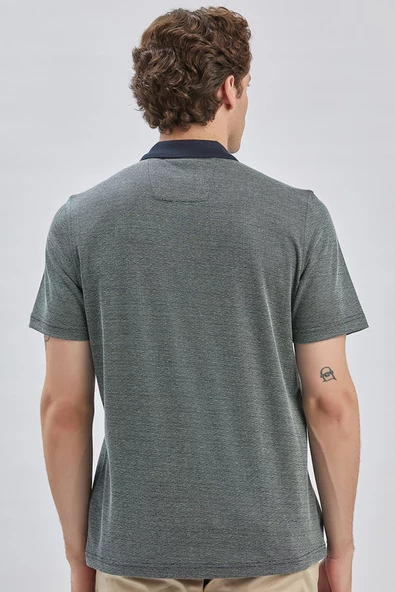 Koyu Yeşil Polo Yaka Cepli Garnili Pamuklu Comfort Fit Rahat Kesim Tişört 1011240183 - 5