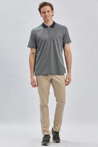 Koyu Yeşil Polo Yaka Cepli Garnili Pamuklu Comfort Fit Rahat Kesim Tişört 1011240183