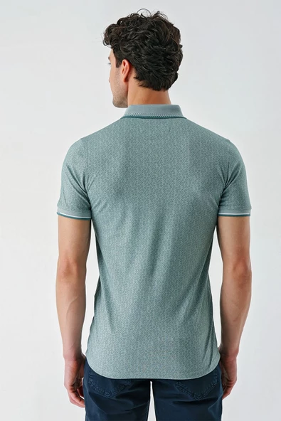 Koyu Vizon Baskılı Oxford Düğmeli Yaka Cepli Pamuklu Casual Slim Fit Dar Kesim Tişört 1011240177 - Resim 7