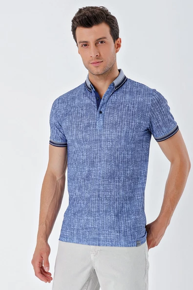 Koyu Lacivert Kısa Kollu Baskılı ArmürlüCasual Slim Fit Dar Kesim T-Shirt 1011230166