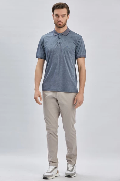 Lacivert Desenli Oxford Polo Yaka Cepli Pamuklu Klasik Comfort Fit Rahat Kesim Tişört 1011240171