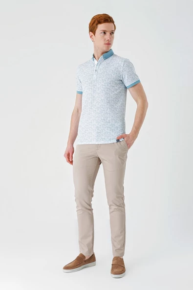 Açık Yeşil Baskılı Jakarlı Düğmeli Yaka Cepli Casual Slim Fit Dar Kesim Tişört 1011240173 - 5