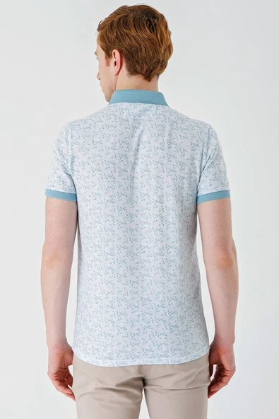 Açık Yeşil Baskılı Jakarlı Düğmeli Yaka Cepli Casual Slim Fit Dar Kesim Tişört 1011240173 - 7
