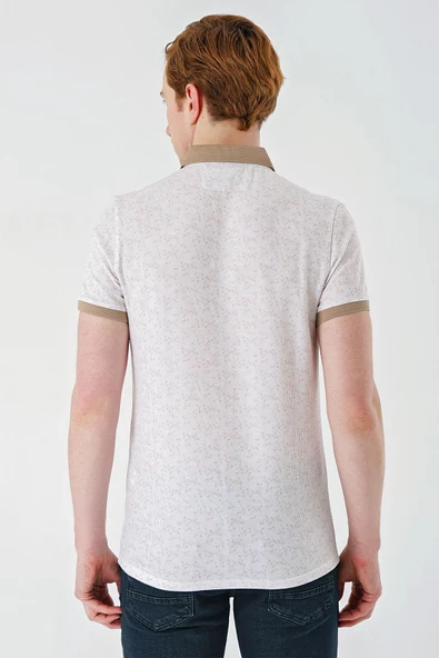Taş Rengi Baskılı Jakarlı Düğmeli Yaka Cepli Casual Slim Fit Dar Kesim Tişört 1011240173 - Resim 2