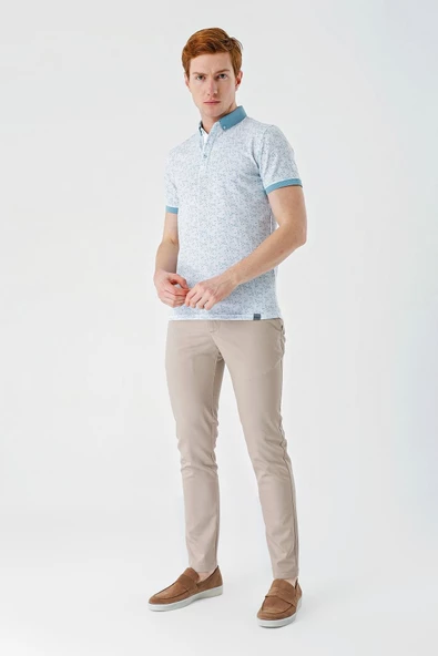 Açık Yeşil Baskılı Jakarlı Düğmeli Yaka Cepli Casual Slim Fit Dar Kesim Tişört 1011240173 - 4
