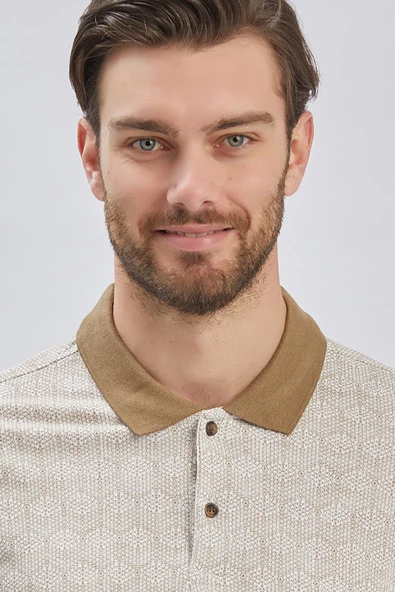 Koyu Vizon Baskılı Pike Polo Yaka Pamuklu Likralı Casual Slim Fit Dar Kesim Tişört 1011240158 - Resim 6