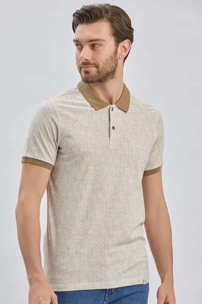 Koyu Vizon Baskılı Pike Polo Yaka Pamuklu Likralı Casual Slim Fit Dar Kesim Tişört 1011240158 - Resim 4