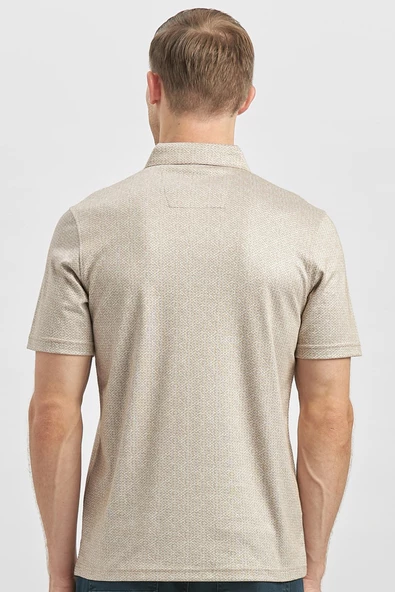 Bej Desenli Merserize Düğmeli Yaka Garnili Pamuklu Casual Slim Fit Dar Kesim Tişört 1011240164 - Resim 6