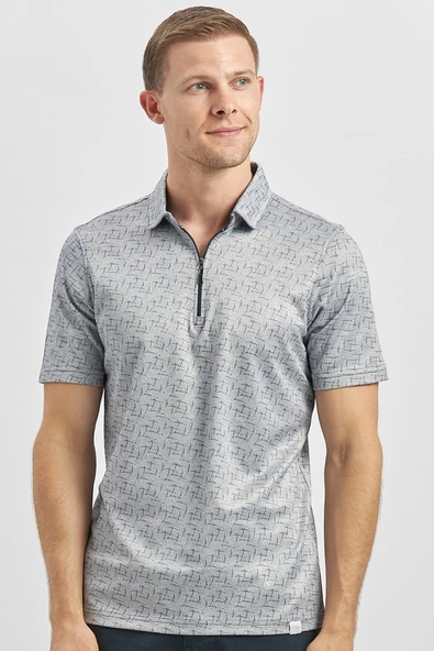 Koyu Lacivert Desenli Merserize Polo Yaka Pamuklu Casual Slim Fit Dar Kesim Tişört 1011240159 - Resim 4