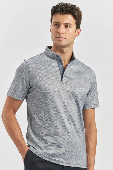 Koyu Lacivert Merserize Garnili Pamuklu Casual Slim Fit Tişört 1011240164 - Resim 2