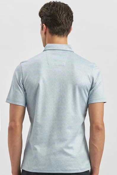 Koyu Mavi Merserize Garnili Pamuklu Casual Slim Fit Tişört 1011240164 - Resim 6