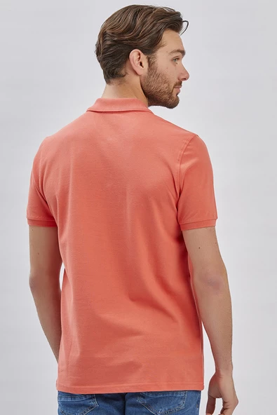 Pembe Pike Polo Yaka Garnili Pamuklu Likralı Casual Slim Fit Dar Kesim Tişört 1011240156 - Resim 5