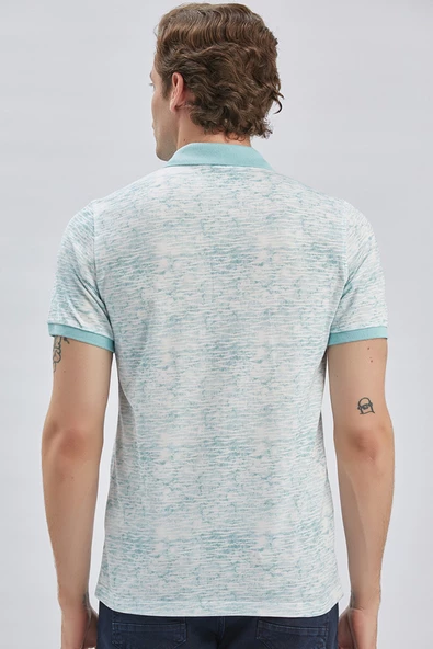 Koyu Mavi Baskılı Pike Polo Yaka Garnili %100 Pamuk Casual Slim Fit Dar Kesim Tişört 1011240157 - Resim 5