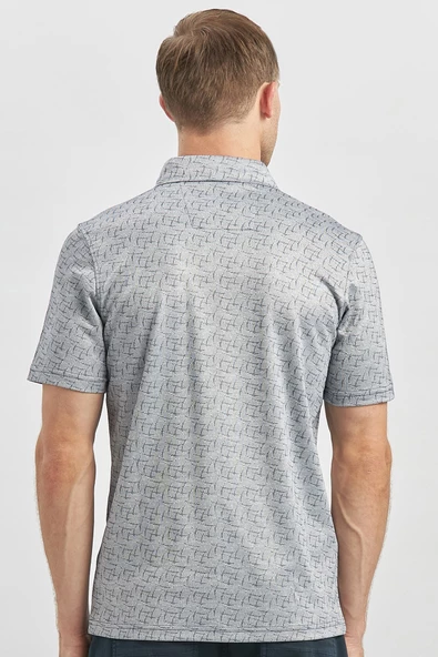 Koyu Lacivert Desenli Merserize Polo Yaka Pamuklu Casual Slim Fit Dar Kesim Tişört 1011240159 - Resim 6