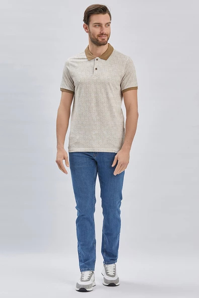 Koyu Vizon Baskılı Pike Polo Yaka Pamuklu Likralı Casual Slim Fit Dar Kesim Tişört 1011240158