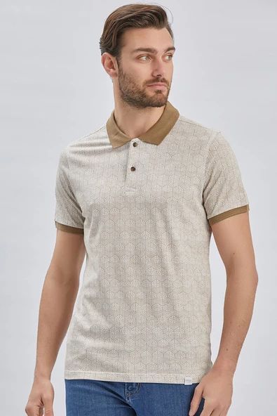 Koyu Vizon Baskılı Pike Polo Yaka Pamuklu Likralı Casual Slim Fit Dar Kesim Tişört 1011240158 - Resim 3
