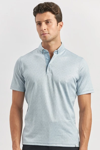 Koyu Mavi Merserize Garnili Pamuklu Casual Slim Fit Tişört 1011240164 - Resim 2